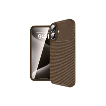 Lopard İphone 16 Kılıf Auto Focus Karbon Kapak - Kahverengi