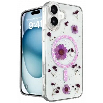 Lopard İphone 16 Kılıf Daisy Simli Magsafe Kapak - Mor