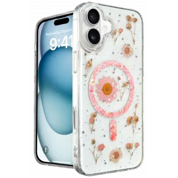 Lopard İphone 16 Kılıf Daisy Simli Magsafe Kapak - Pembe