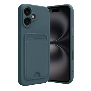 Lopard İphone 16 Kılıf Kelvin Kartvizitli Silikon - Koyu Yeşil