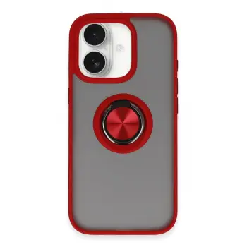 Lopard İphone 16 Kılıf Montreal Yüzüklü Silikon Kapak - Kırmızı