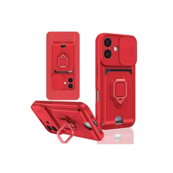 Lopard İphone 16 Kılıf Zuma Kartvizitli Yüzüklü Silikon - Kırmızı