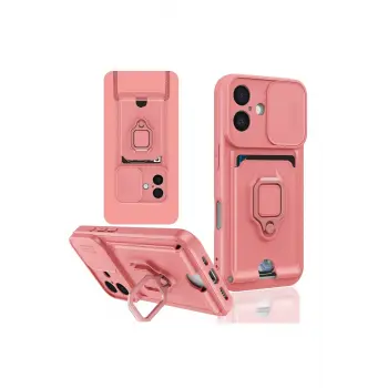 Lopard İphone 16 Kılıf Zuma Kartvizitli Yüzüklü Silikon - Pembe