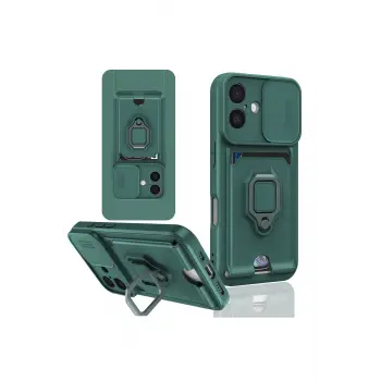 Lopard İphone 16 Kılıf Zuma Kartvizitli Yüzüklü Silikon - Yeşil