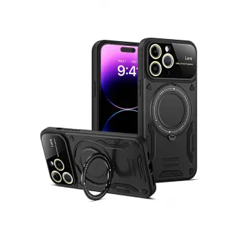 Lopard İphone 16 Pro Kılıf Joy Lens Standlı Kapak - Siyah