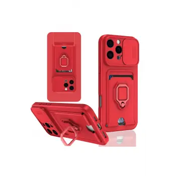 Lopard İphone 16 Pro Kılıf Zuma Kartvizitli Yüzüklü Silikon - Kırmızı