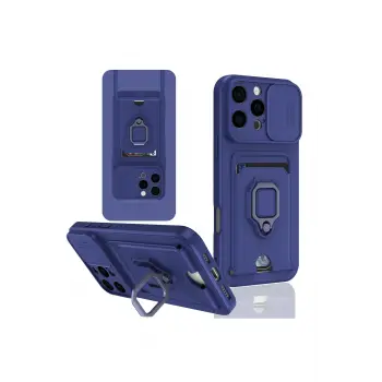 Lopard İphone 16 Pro Kılıf Zuma Kartvizitli Yüzüklü Silikon - Lacivert