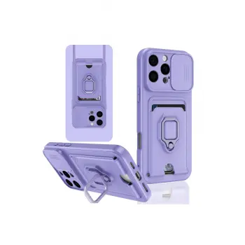 Lopard İphone 16 Pro Kılıf Zuma Kartvizitli Yüzüklü Silikon - Lila
