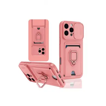 Lopard İphone 16 Pro Kılıf Zuma Kartvizitli Yüzüklü Silikon - Pembe