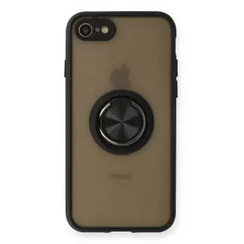 Lopard İphone 7 Kılıf Montreal Yüzüklü Silikon Kapak - Siyah