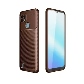 Lopard Realme C21 Kılıf Auto Focus Karbon Kapak - Kahverengi