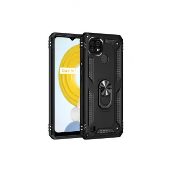 Lopard Realme C21 Kılıf Sofya Yüzüklü Silikon Kapak - Siyah