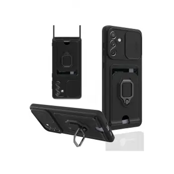 Lopard Samsung Galaxy A04s Kılıf Zuma Kartvizitli Yüzüklü Silikon - Siyah