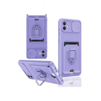 Lopard Samsung Galaxy A05 Kılıf Zuma Kartvizitli Yüzüklü Silikon - Lila