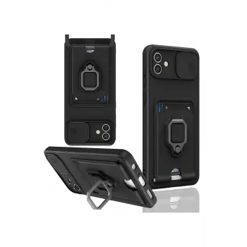 Lopard Samsung Galaxy A05 Kılıf Zuma Kartvizitli Yüzüklü Silikon - Siyah