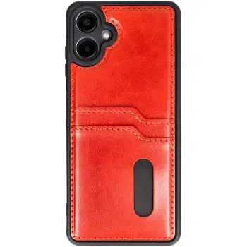 Lopard Samsung Galaxy A06 Kılıf Sara Kartvizitli Deri Kılıf - Kırmızı