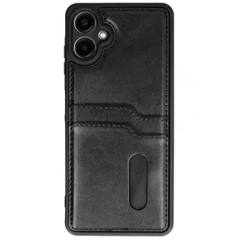 Lopard Samsung Galaxy A06 Kılıf Sara Kartvizitli Deri Kılıf - Siyah