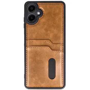 Lopard Samsung Galaxy A06 Kılıf Sara Kartvizitli Deri Kılıf - Taba