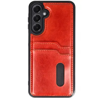 Lopard Samsung Galaxy A16 5g Kılıf Sara Kartvizitli Deri Kılıf - Kırmızı