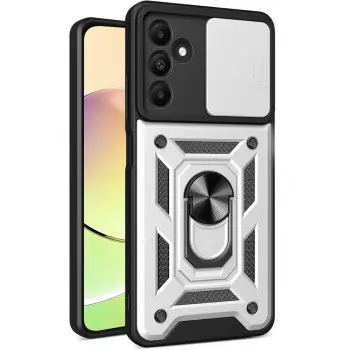 Lopard Samsung Galaxy M15 Kılıf Pars Lens Yüzüklü Silikon - Gümüş