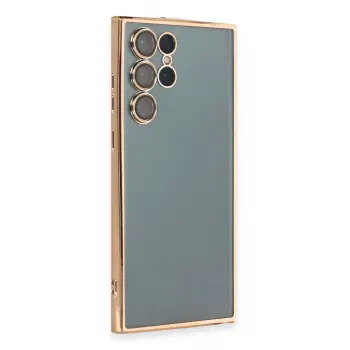 Lopard Samsung Galaxy S22 Ultra Kılıf Razer Lensli Silikon - Gold