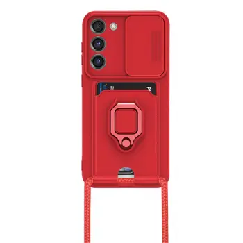 Lopard Samsung Galaxy S23 Plus Kılıf Zuma Kartvizitli Yüzüklü Silikon - Kırmızı