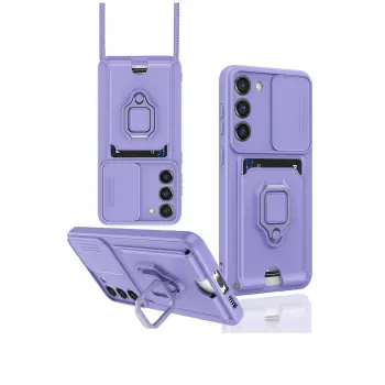 Lopard Samsung Galaxy S23 Plus Kılıf Zuma Kartvizitli Yüzüklü Silikon - Lila