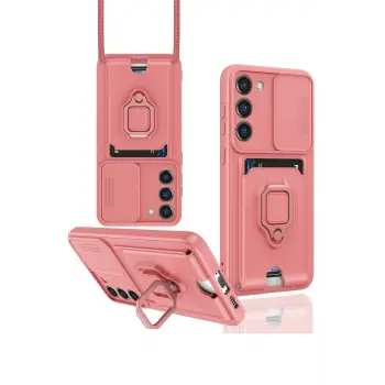 Lopard Samsung Galaxy S23 Plus Kılıf Zuma Kartvizitli Yüzüklü Silikon - Pembe