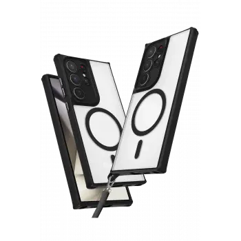 Lopard Samsung Galaxy S23 Ultra Kılıf Enka Magsafe Silikon Kılıf - Siyah