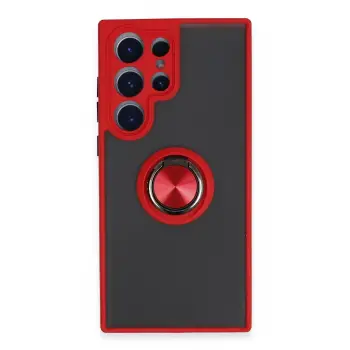 Lopard Samsung Galaxy S23 Ultra Kılıf Montreal Yüzüklü Silikon Kapak - Kırmızı