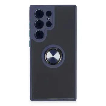 Lopard Samsung Galaxy S23 Ultra Kılıf Montreal Yüzüklü Silikon Kapak - Lacivert
