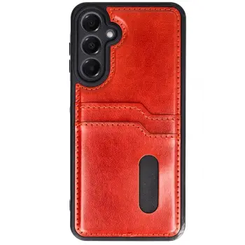 Lopard Samsung Galaxy S24 Fe Kılıf Sara Kartvizitli Deri Kılıf - Kırmızı