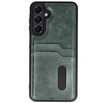 Lopard Samsung Galaxy S24 Fe Kılıf Sara Kartvizitli Deri Kılıf - Koyu Yeşil