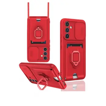 Lopard Samsung Galaxy S24 Fe Kılıf Zuma Kartvizitli Yüzüklü Silikon - Kırmızı