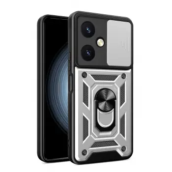 Lopard Vivo Y27 Kılıf Pars Lens Yüzüklü Silikon - Gümüş