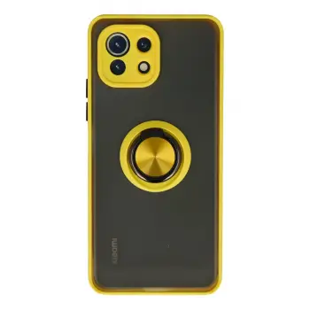 Lopard Xiaomi Mi 11 Lite Kılıf Montreal Yüzüklü Silikon Kapak - Sarı