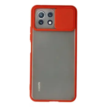 Lopard Xiaomi Mi 11 Lite Kılıf Palm Buzlu Kamera Sürgülü Silikon - Kırmızı