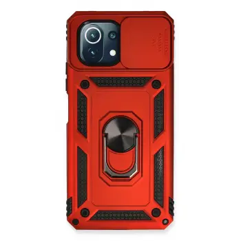 Lopard Xiaomi Mi 11 Lite Kılıf Pars Lens Yüzüklü Silikon - Kırmızı