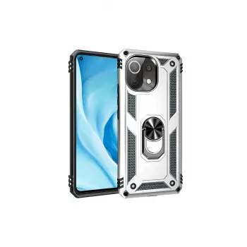 Lopard Xiaomi Mi 11 Lite Kılıf Sofya Yüzüklü Silikon Kapak - Gümüş