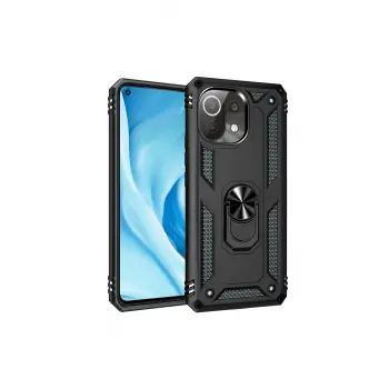 Lopard Xiaomi Mi 11 Lite Kılıf Sofya Yüzüklü Silikon Kapak - Siyah