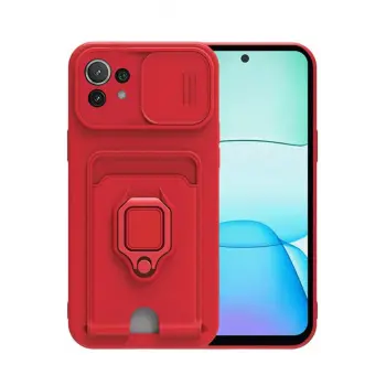 Lopard Xiaomi Mi 11 Lite Kılıf Zuma Kartvizitli Yüzüklü Silikon - Kırmızı
