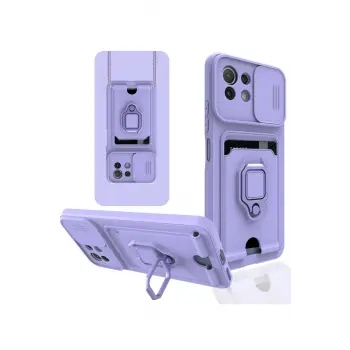 Lopard Xiaomi Mi 11 Lite Kılıf Zuma Kartvizitli Yüzüklü Silikon - Lila