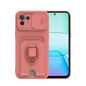 Lopard Xiaomi Mi 11 Lite Kılıf Zuma Kartvizitli Yüzüklü Silikon - Pembe