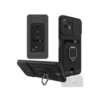 Lopard Xiaomi Mi 11 Lite Kılıf Zuma Kartvizitli Yüzüklü Silikon - Siyah