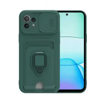 Lopard Xiaomi Mi 11 Lite Kılıf Zuma Kartvizitli Yüzüklü Silikon - Yeşil