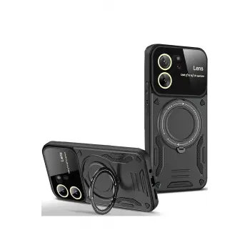 Lopard Xiaomi Mi 13t Pro Kılıf Joy Lens Standlı Kapak - Siyah