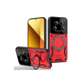 Lopard Xiaomi Mi 14 Ultra Kılıf Joy Lens Standlı Kapak - Kırmızı