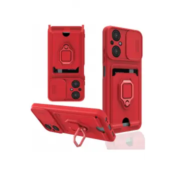 Lopard Xiaomi Poco M5 Kılıf Zuma Kartvizitli Yüzüklü Silikon - Kırmızı