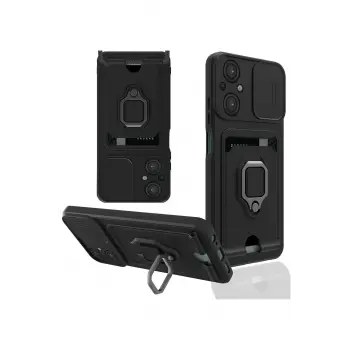 Lopard Xiaomi Poco M5 Kılıf Zuma Kartvizitli Yüzüklü Silikon - Siyah