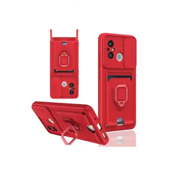 Lopard Xiaomi Redmi 12c Kılıf Zuma Kartvizitli Yüzüklü Silikon - Kırmızı